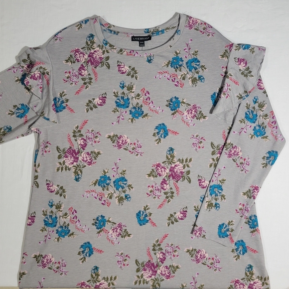 Lane Bryant (Women's 14/16) Floral Long Sleeve Ruffle Long-line Tunic Top - Picture 2 of 7